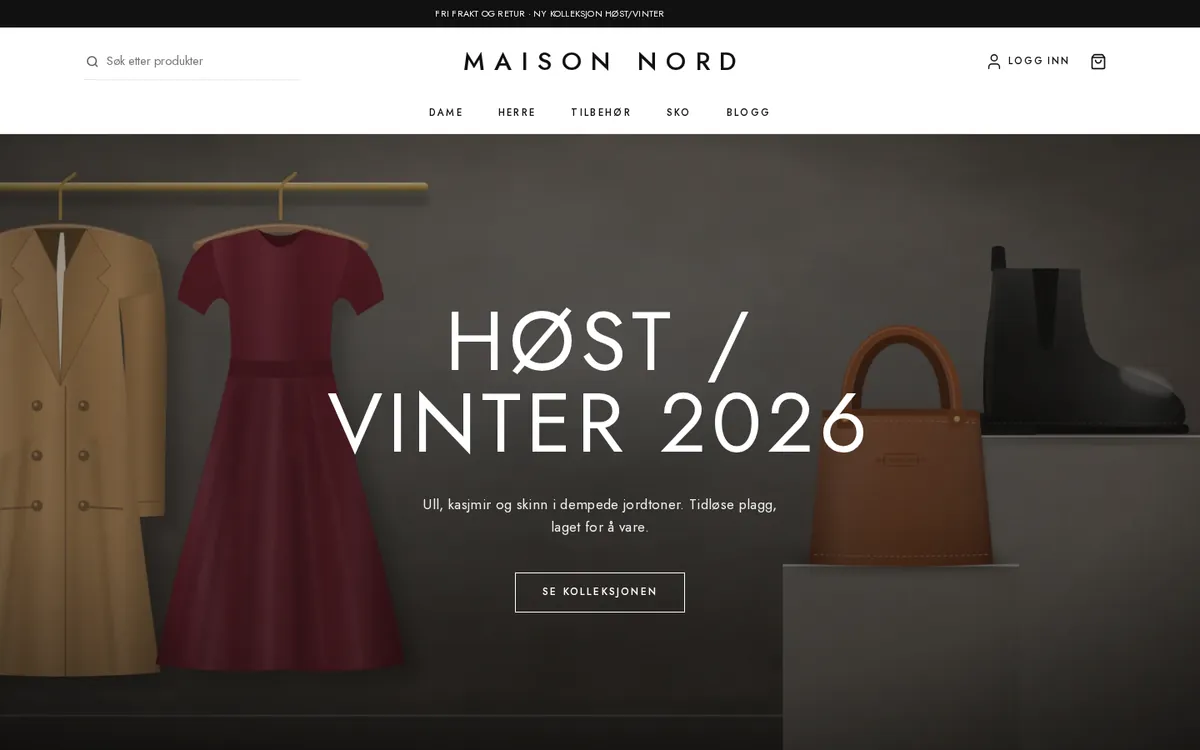 Forsiden til en nettbutikk med malen Boutique