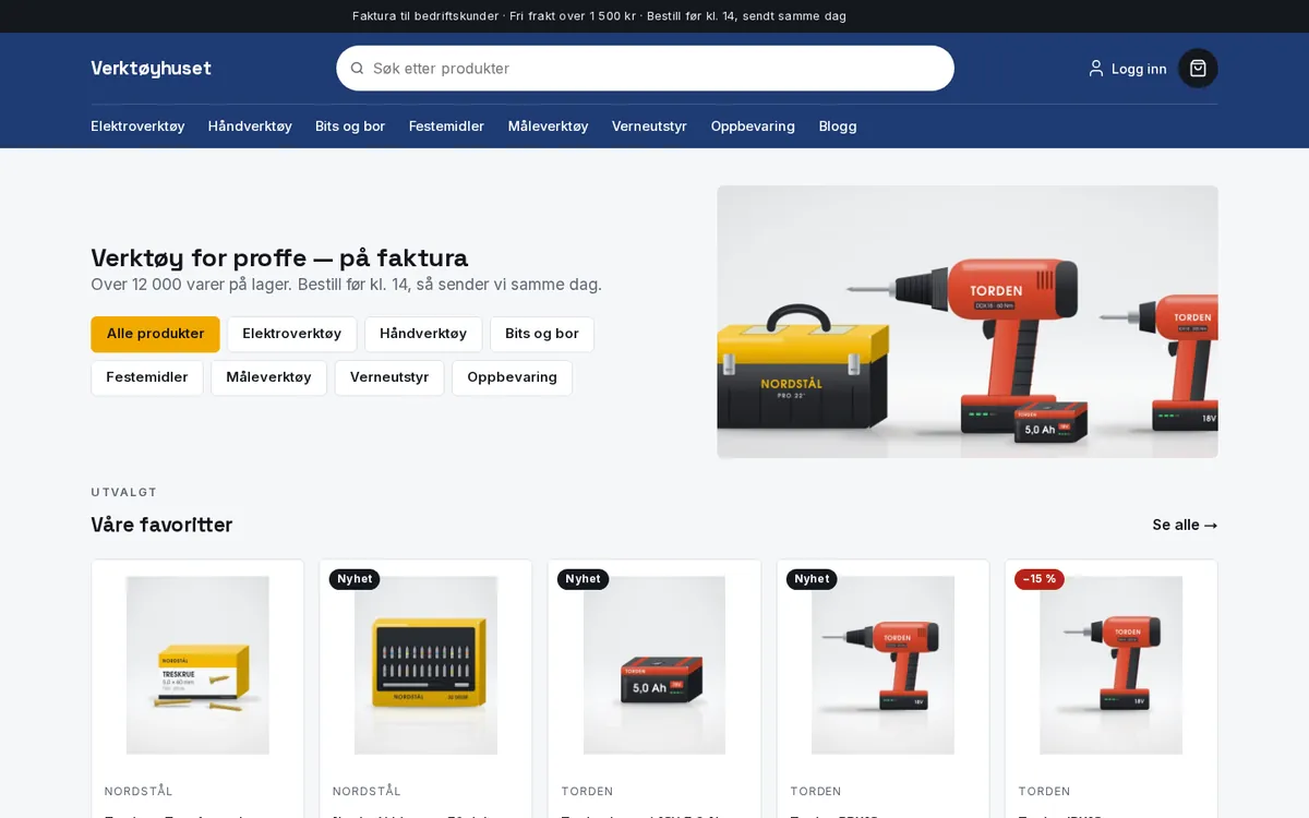 Forsiden til en nettbutikk med malen Katalog