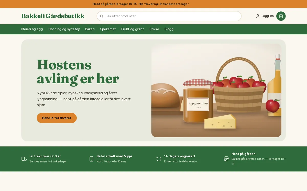 Forsiden til en nettbutikk med malen Marked